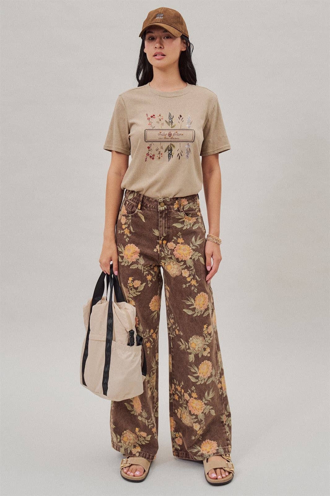 Fashion Week Brown Floral High-Rise Wide-Leg Jeans