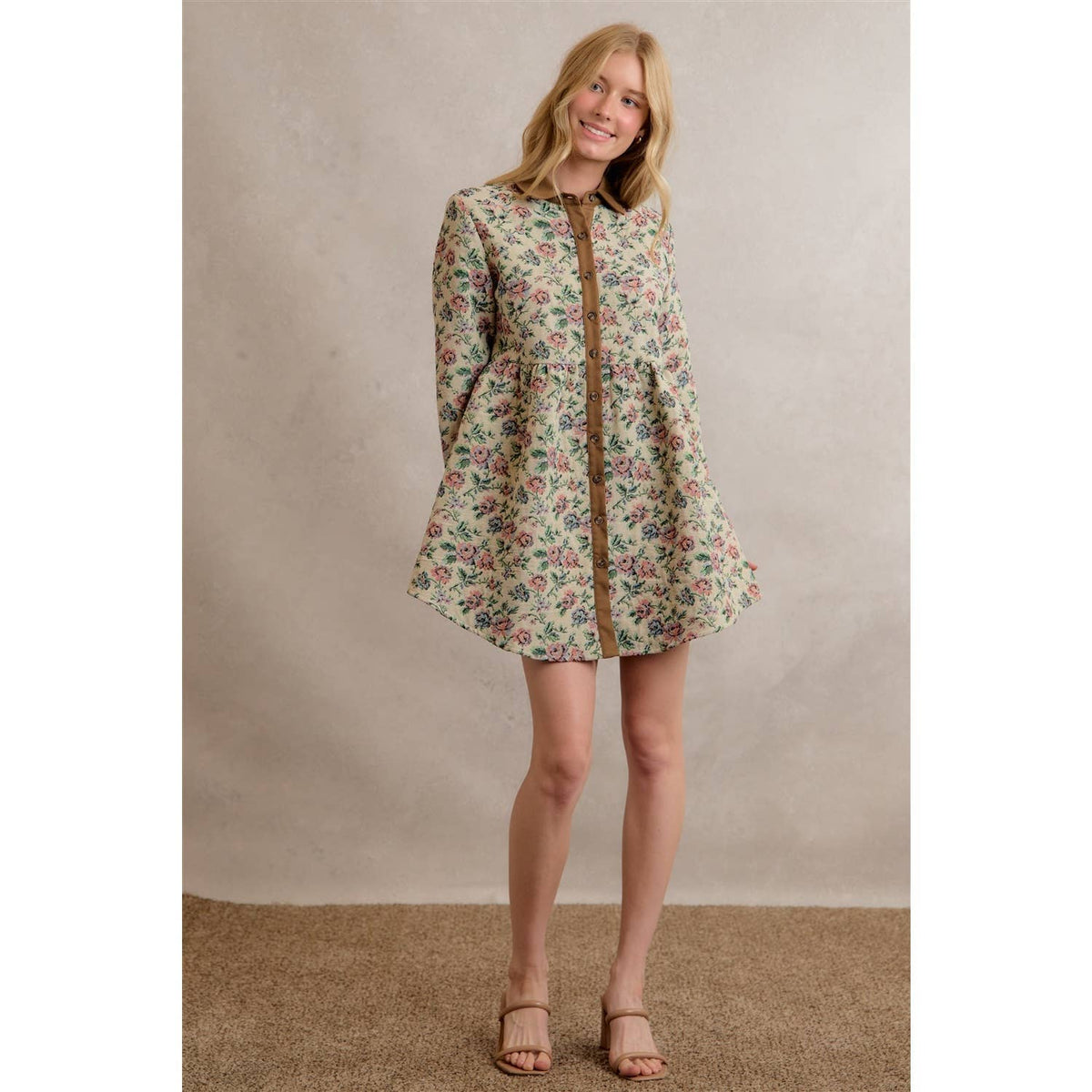 COTTON BLEND JACQUARED SHIRT MINI DRESS