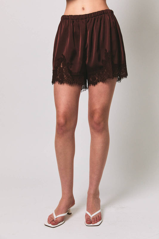 Black Mid-Rise Elastic-Waist Lace-Trim Shorts