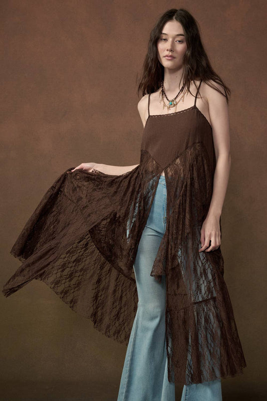 Ruffled Lace Flyaway Maxi Cami Top