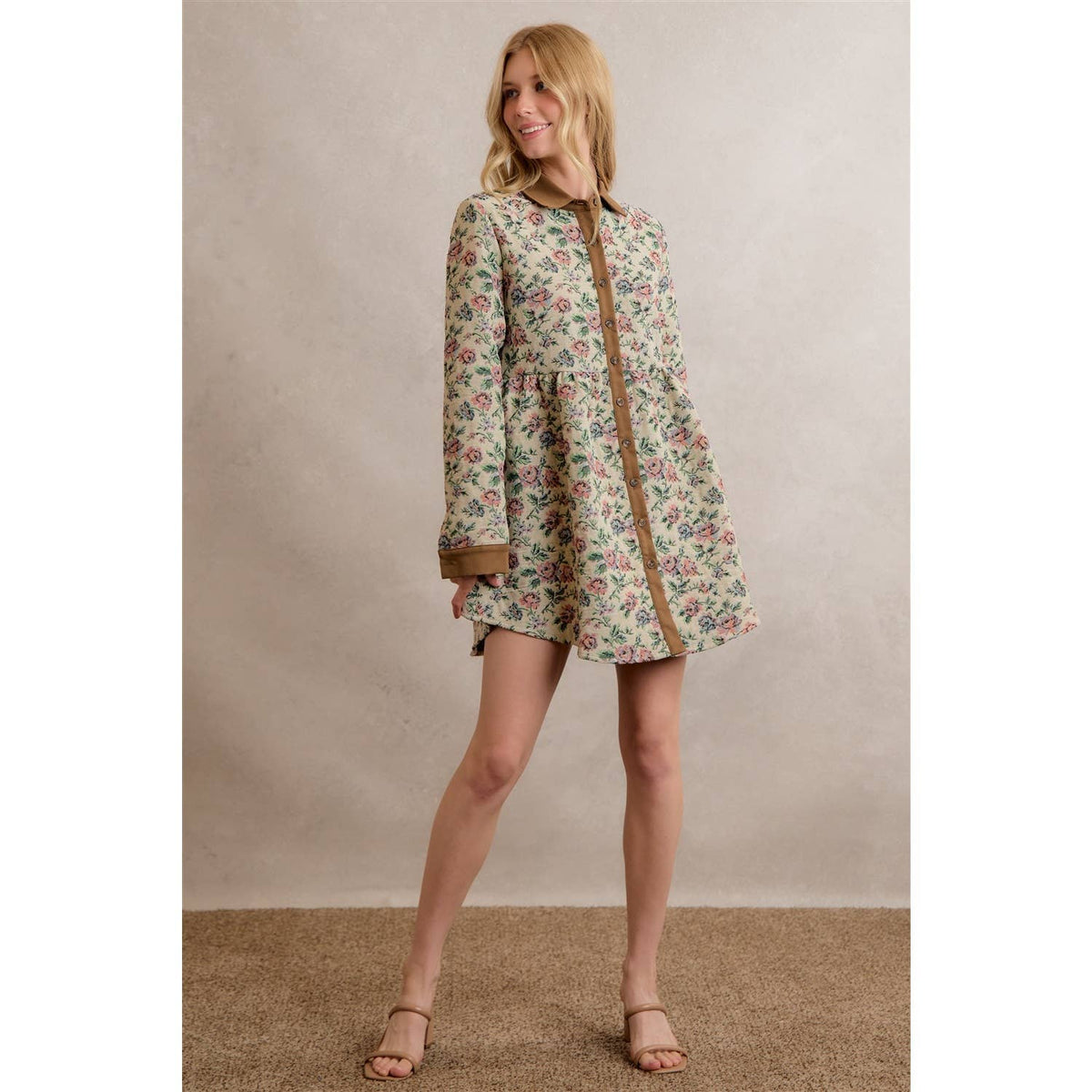 COTTON BLEND JACQUARED SHIRT MINI DRESS