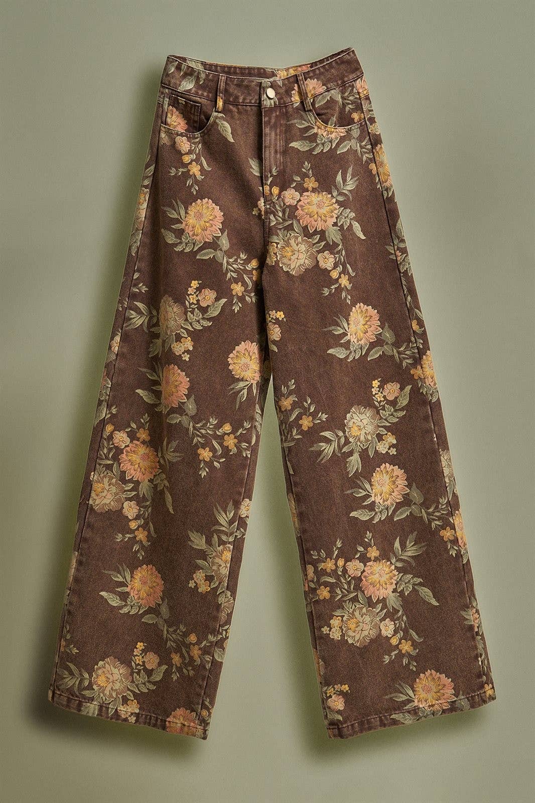 Fashion Week Brown Floral High-Rise Wide-Leg Jeans