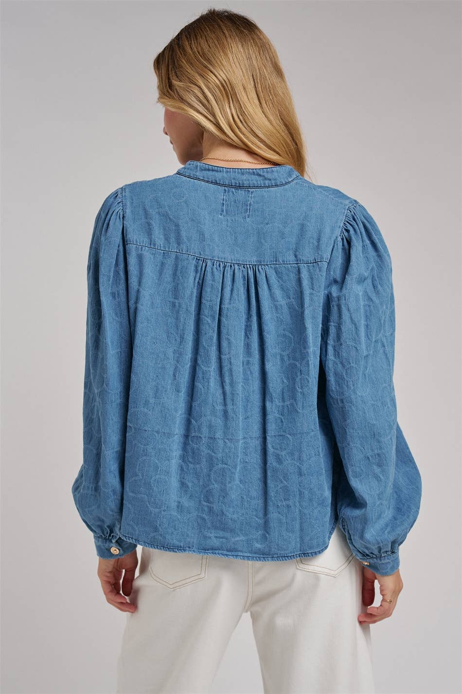 VINTAGE FLORAL DENIM GOLD BUTTON BLOUSE