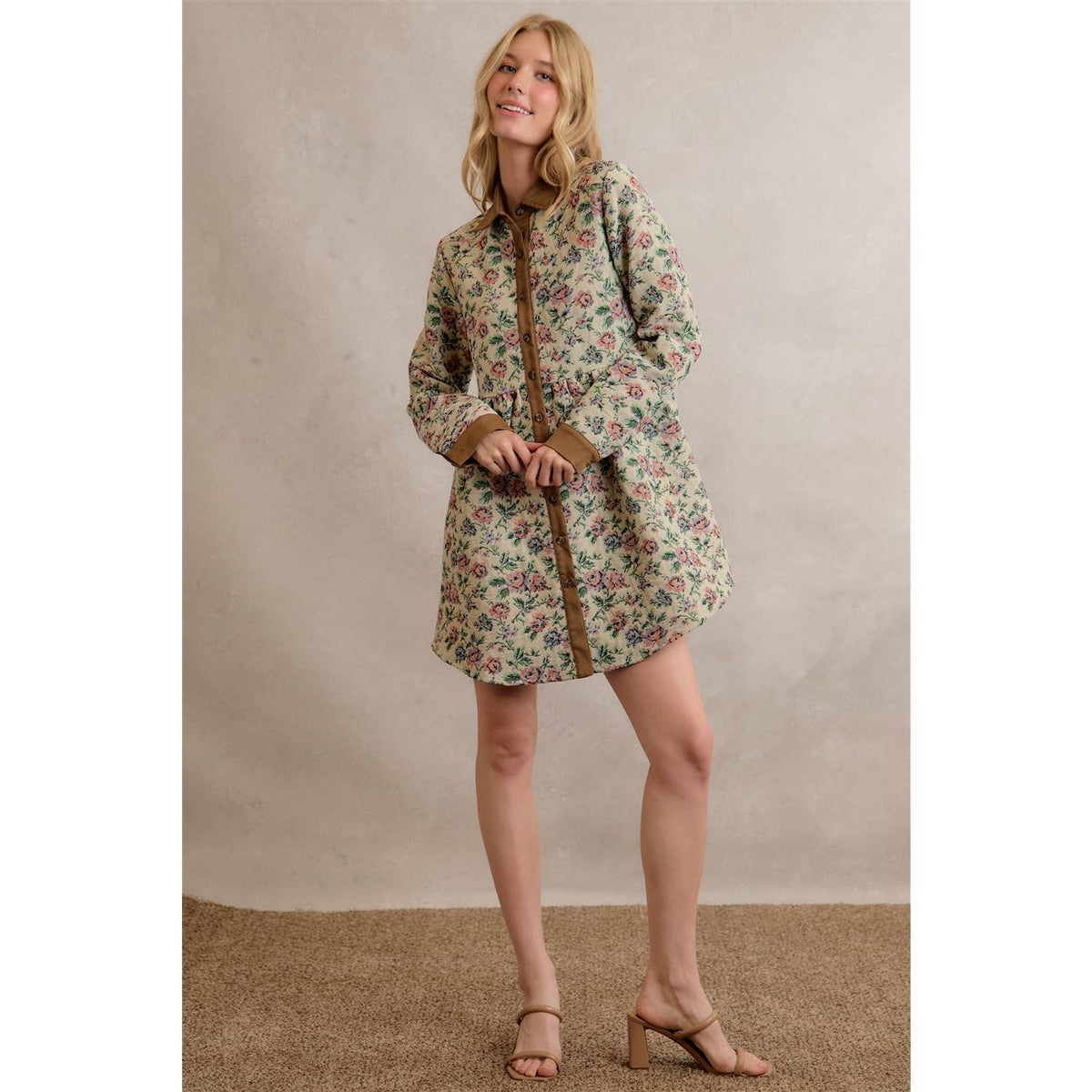 COTTON BLEND JACQUARED SHIRT MINI DRESS