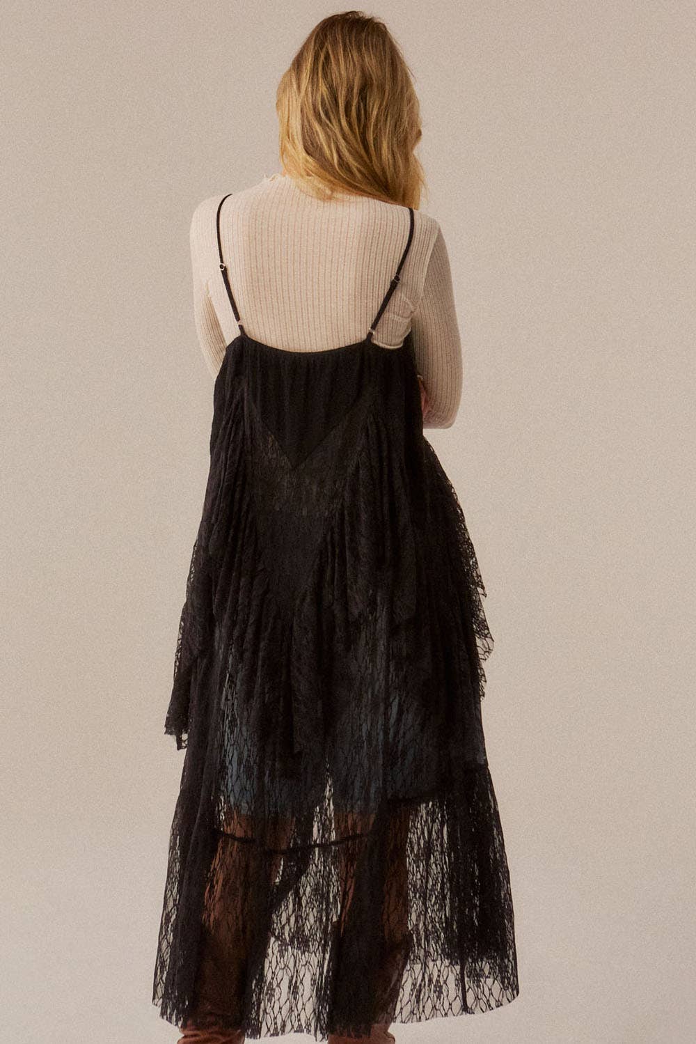 Ruffled Lace Flyaway Maxi Cami Top: Cream / S
