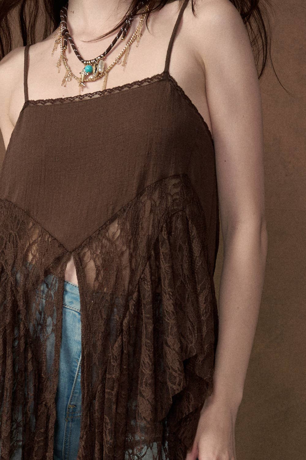 Ruffled Lace Flyaway Maxi Cami Top