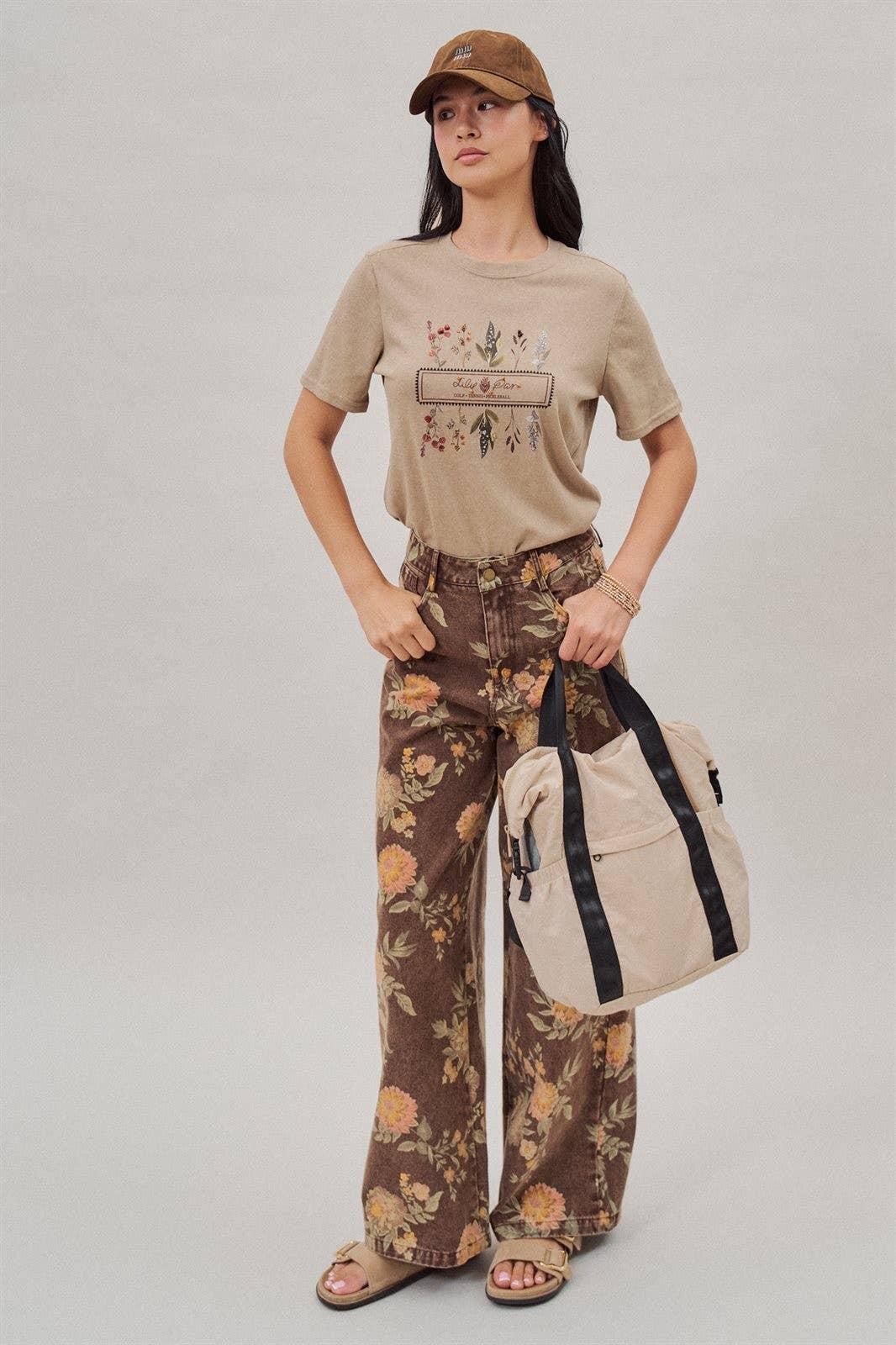 Fashion Week Brown Floral High-Rise Wide-Leg Jeans