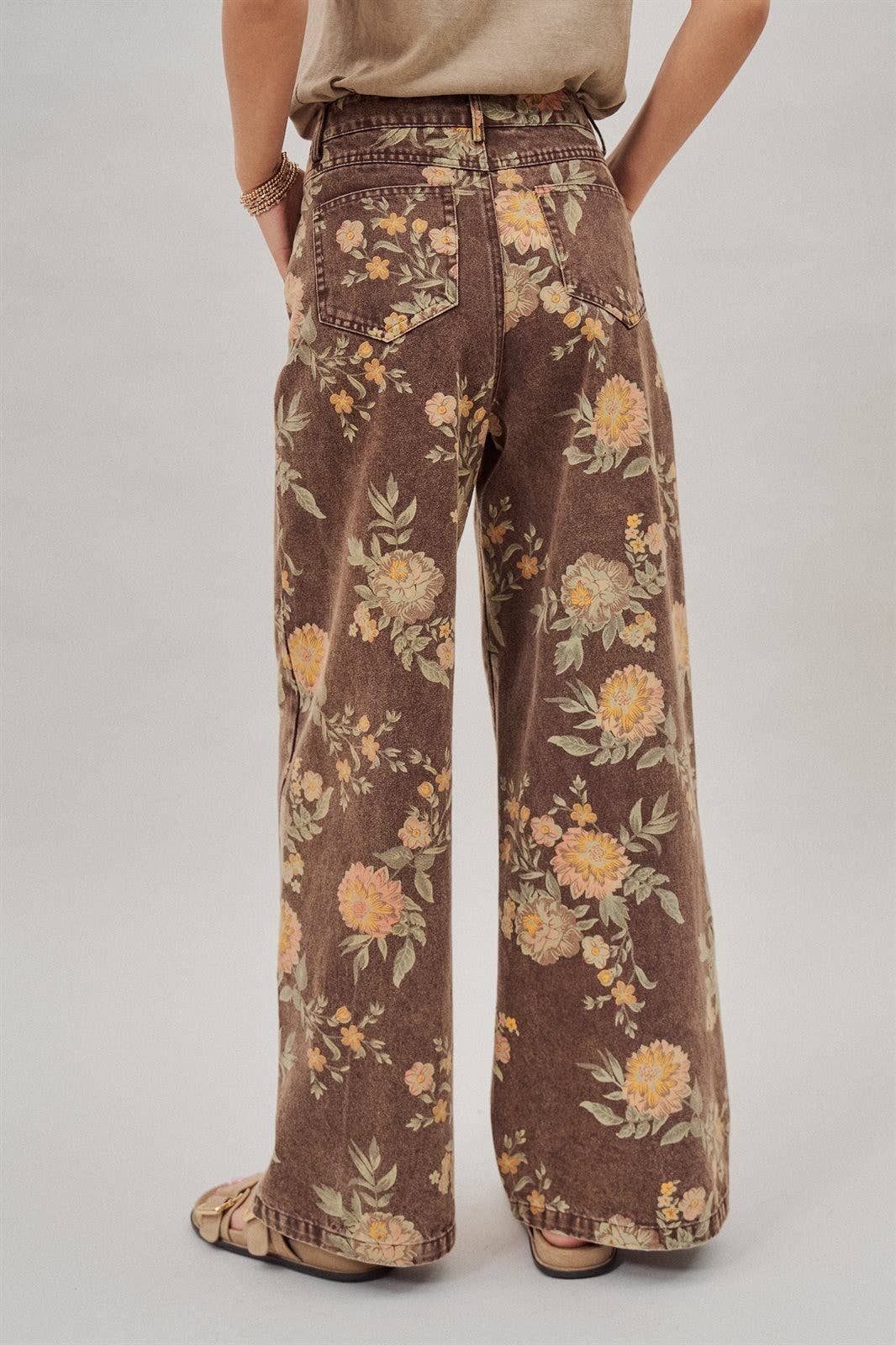 Fashion Week Brown Floral High-Rise Wide-Leg Jeans