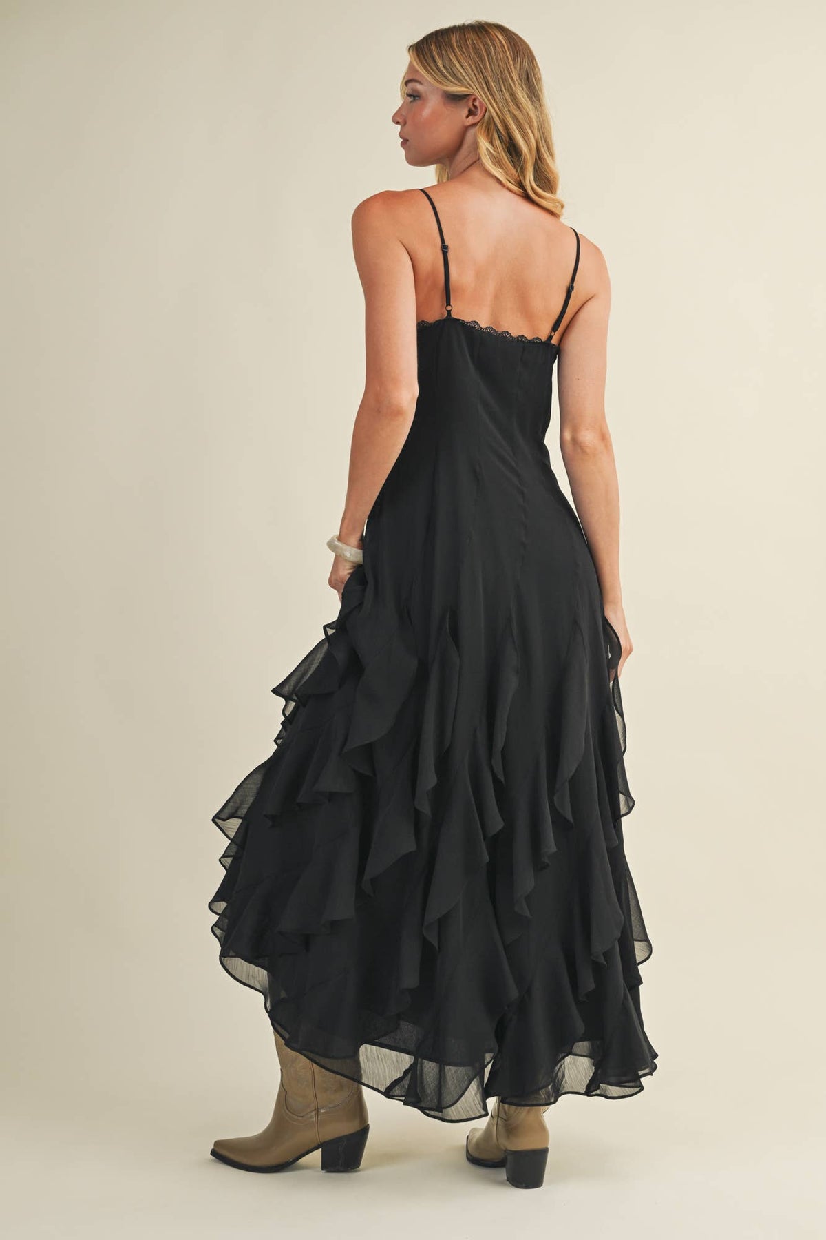 Mustard Seed - Lace V-Neck Cascading Ruffle Dress