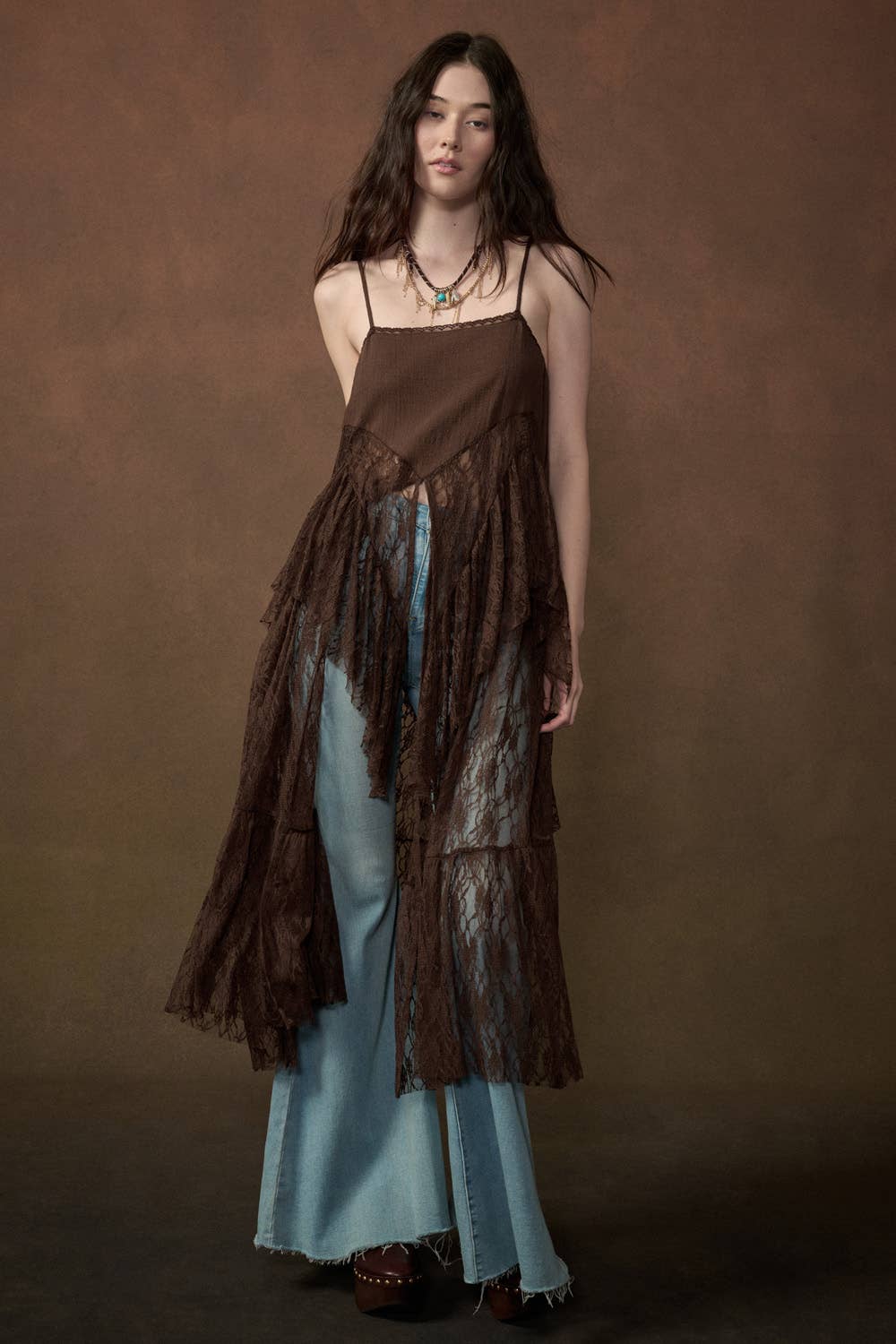 Ruffled Lace Flyaway Maxi Cami Top