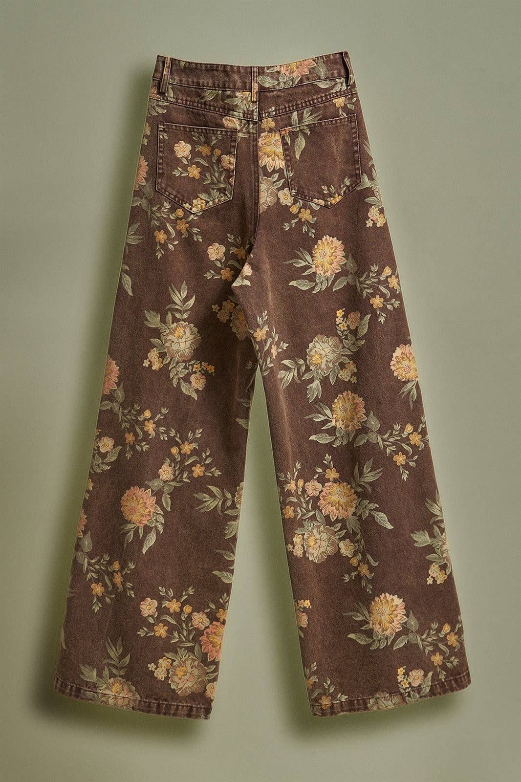 Fashion Week Brown Floral High-Rise Wide-Leg Jeans