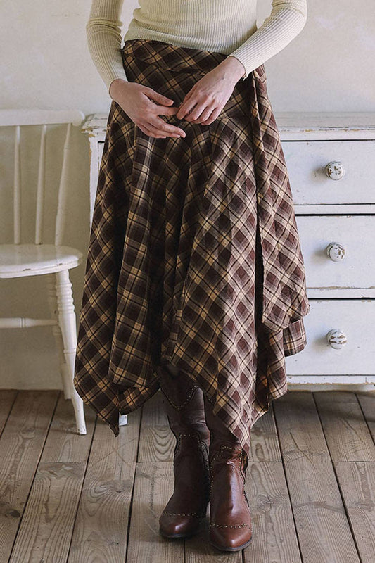 Asymmetrical Plaid Maxi Skirt
