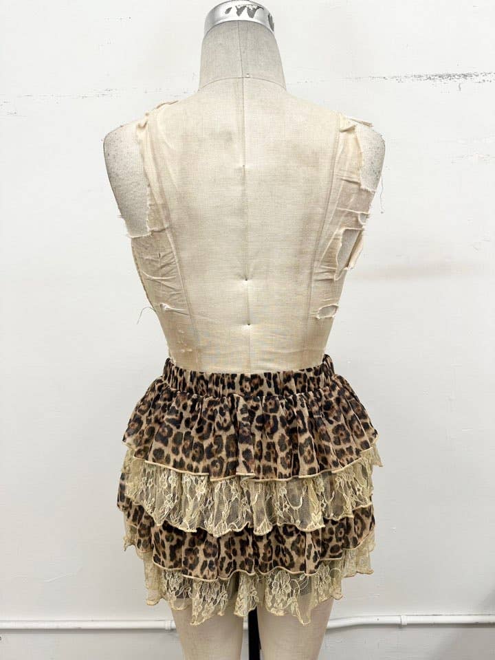 Wild Romance Tiered Lace Leopard Mini Skirt: Leopard