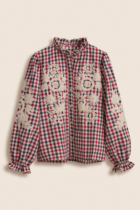 Fashion Week - Floral Embroidered Gingham Blouse in Romantic Prairie Style