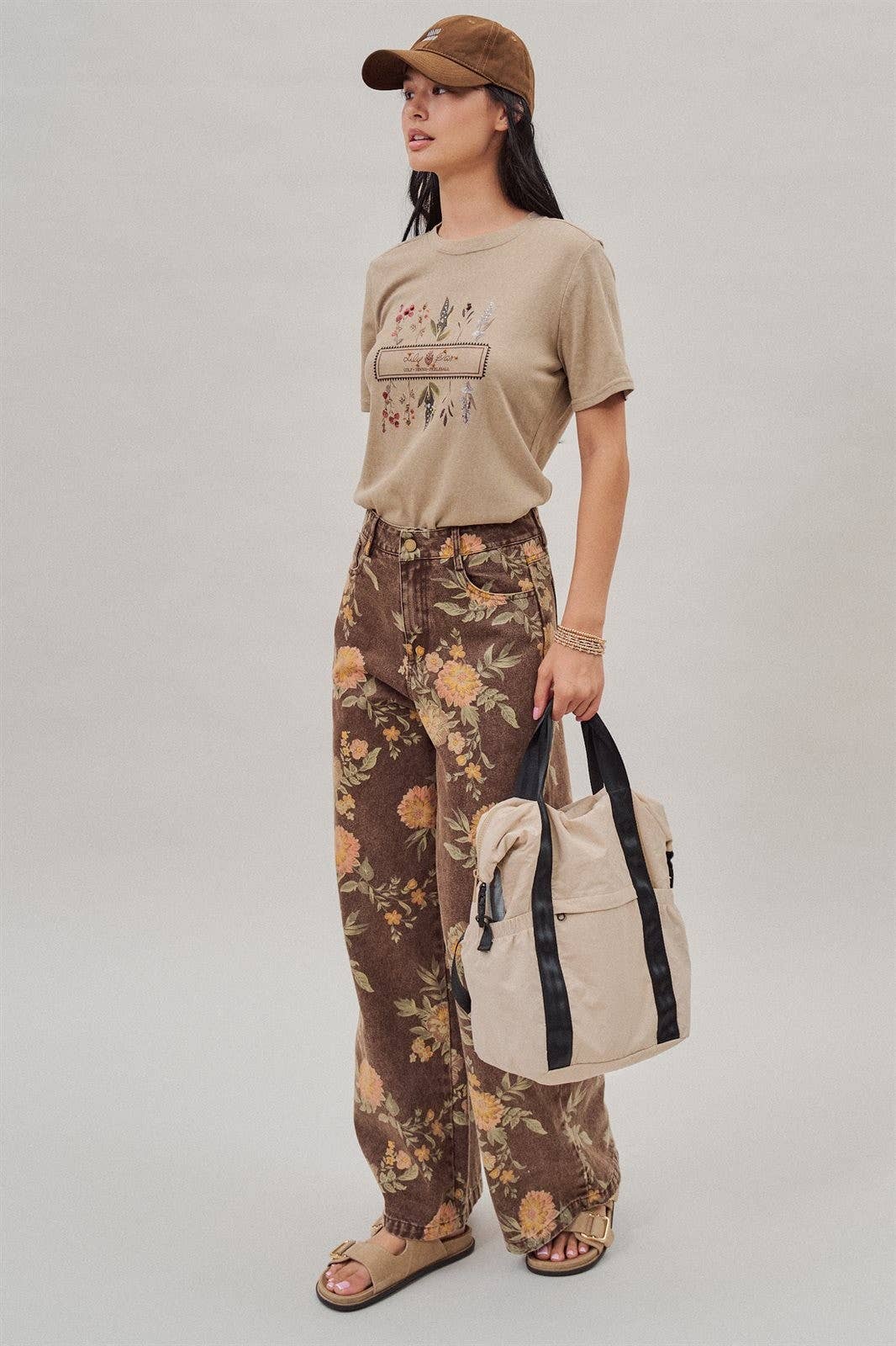 Fashion Week Brown Floral High-Rise Wide-Leg Jeans