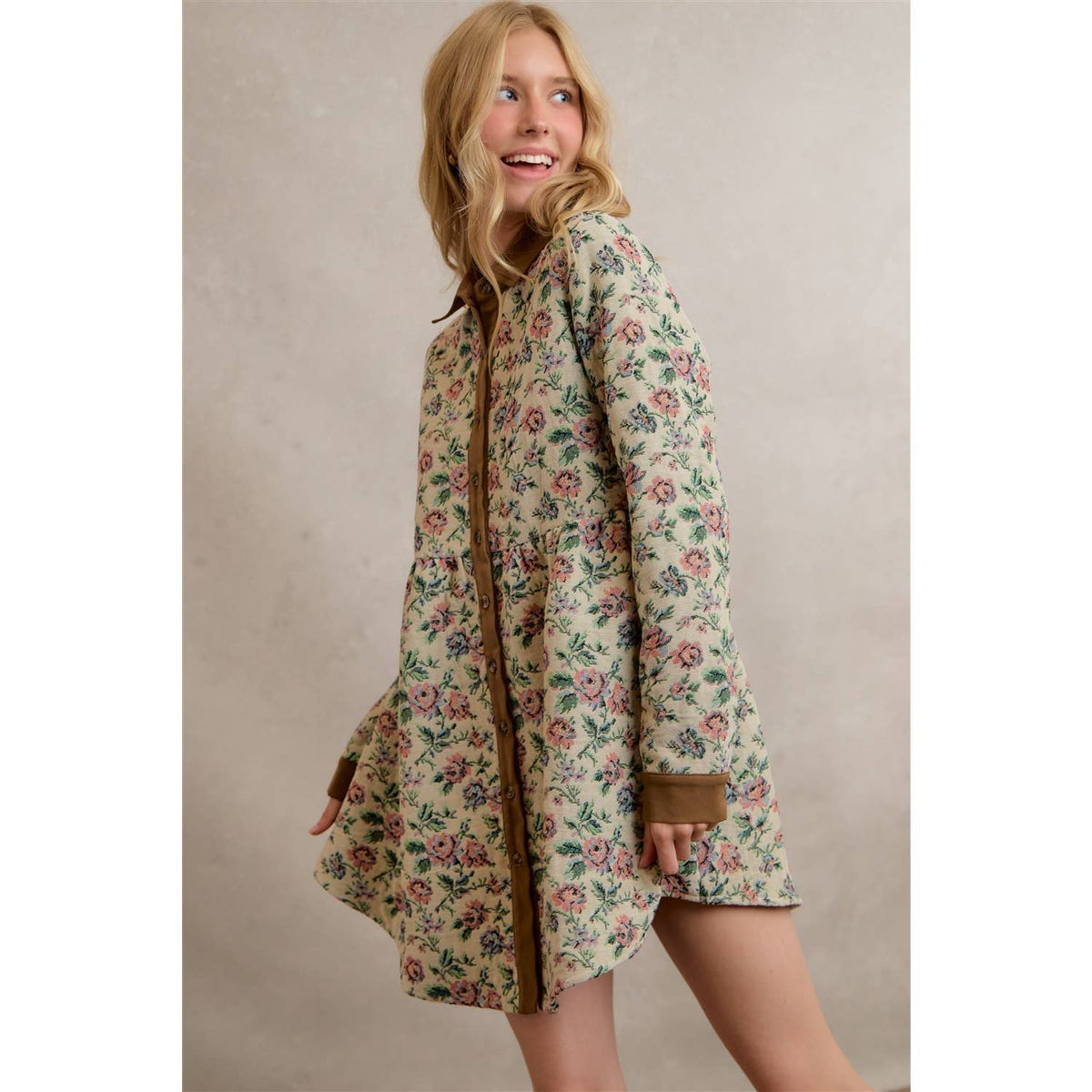 COTTON BLEND JACQUARED SHIRT MINI DRESS