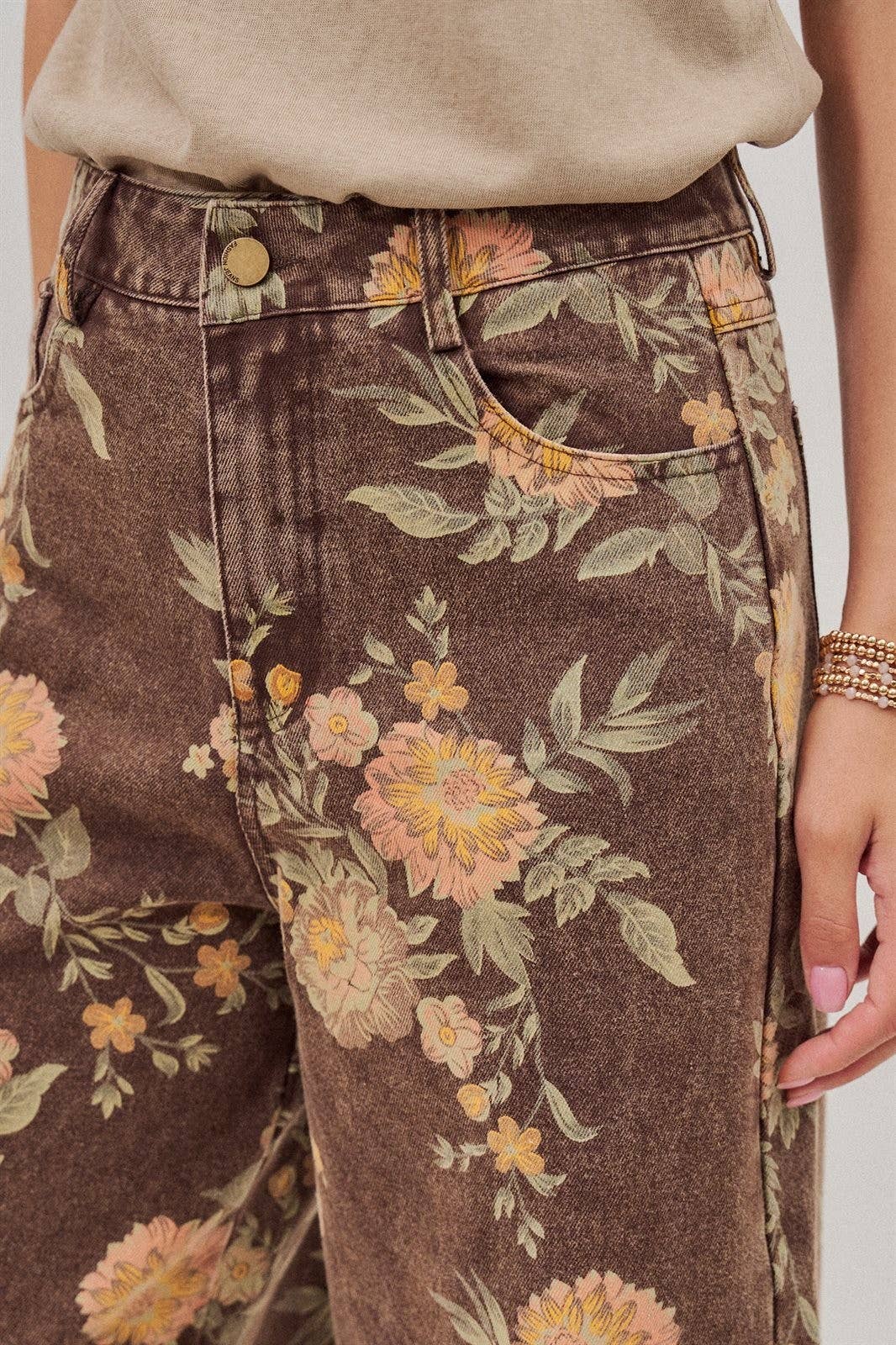 Fashion Week Brown Floral High-Rise Wide-Leg Jeans