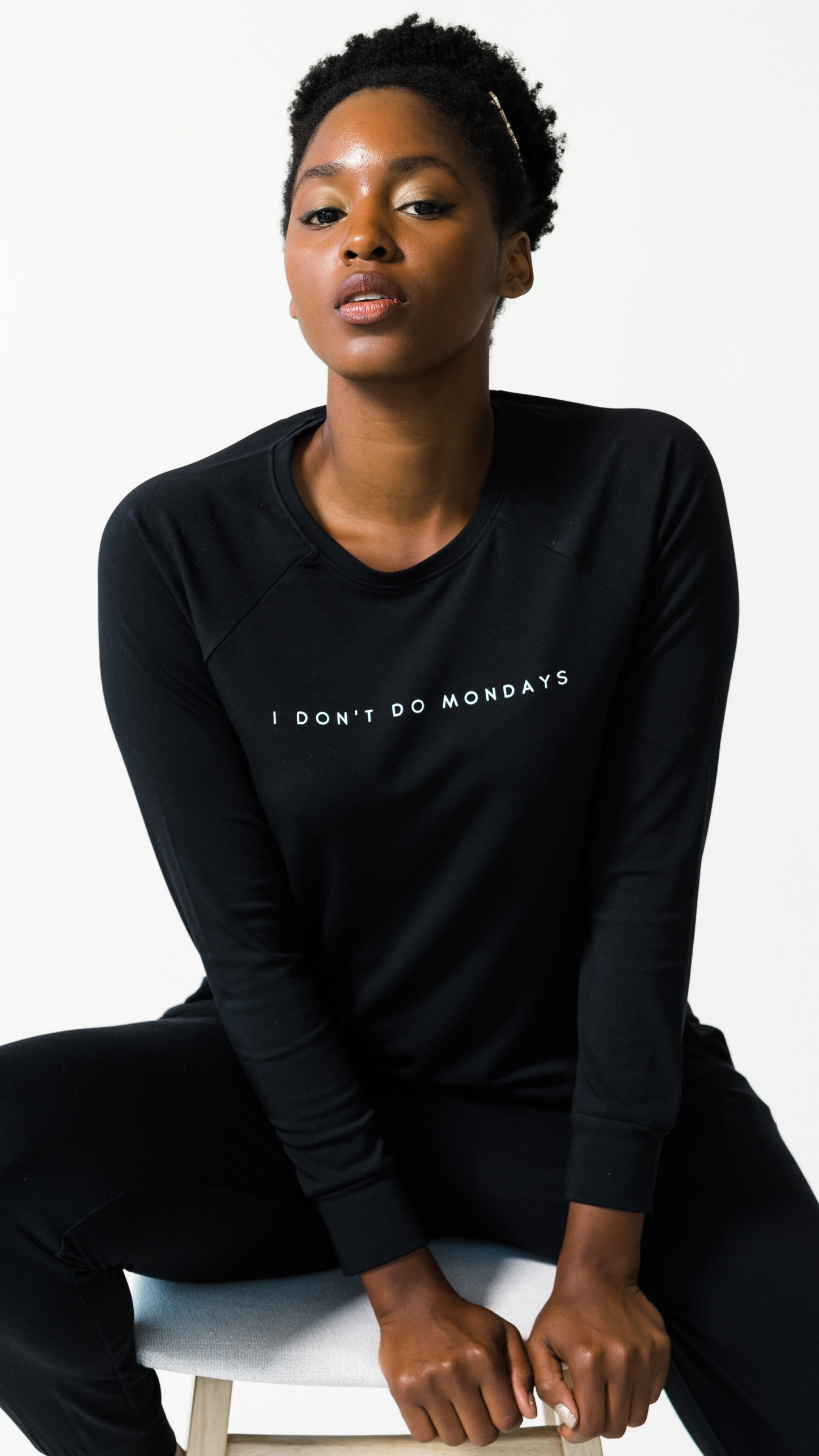 Women's 'I Don't Do Mondays' Bamboo Pullover - Black