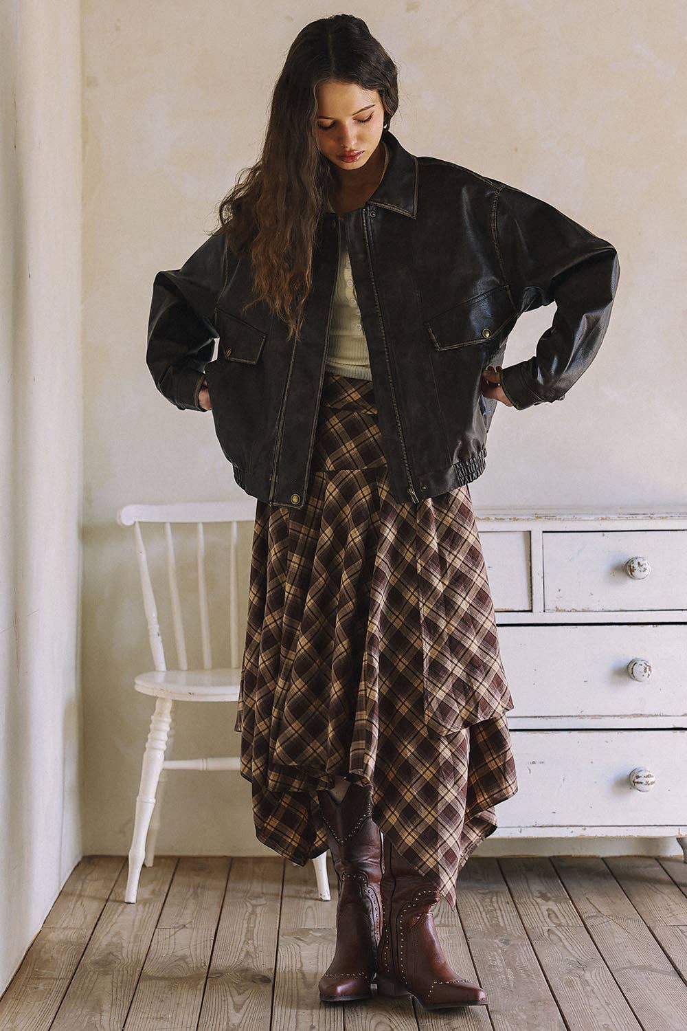Asymmetrical Plaid Maxi Skirt