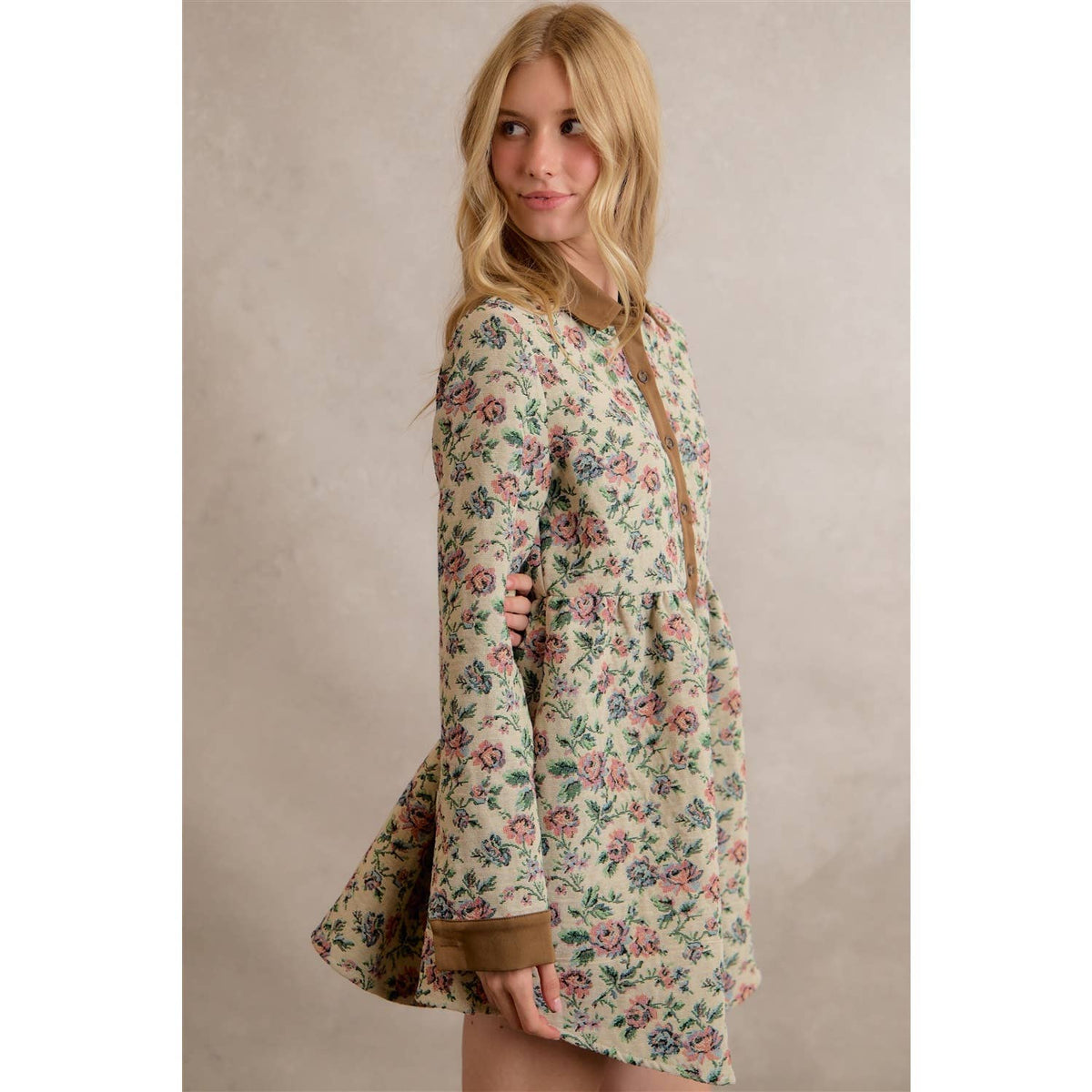 COTTON BLEND JACQUARED SHIRT MINI DRESS