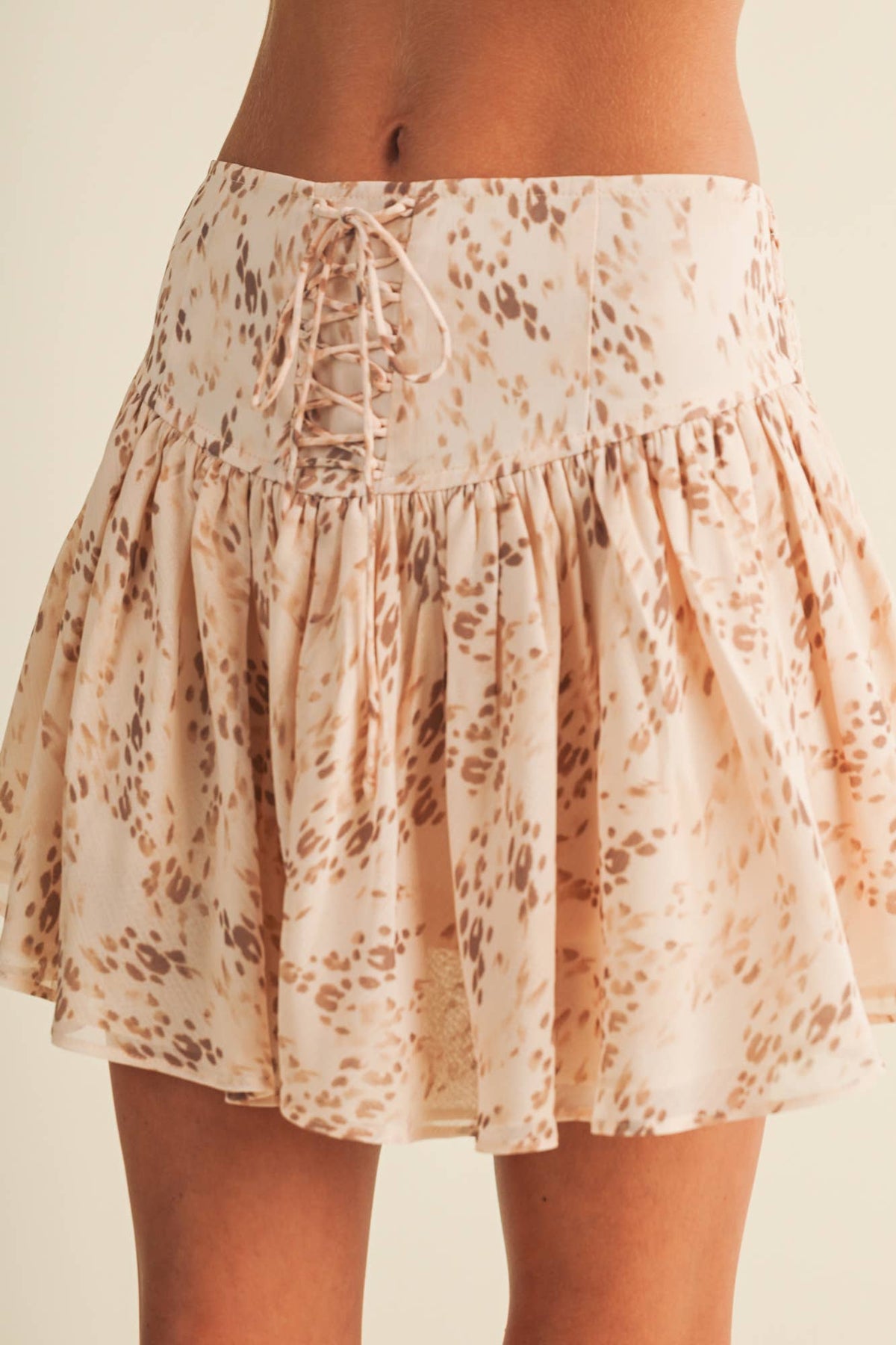 Mustard Seed - Corset-Waist Gathered Animal Print Skirt