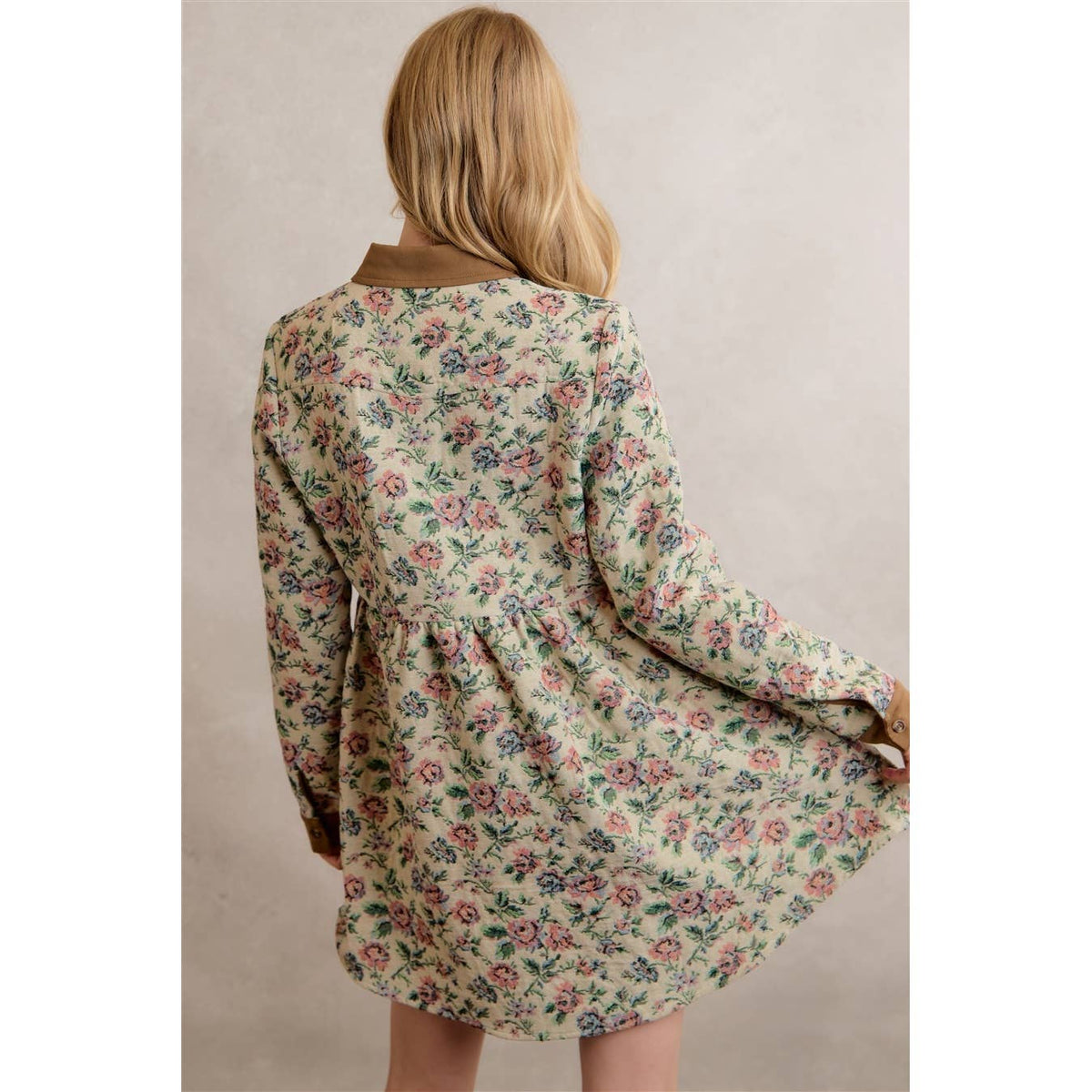 COTTON BLEND JACQUARED SHIRT MINI DRESS