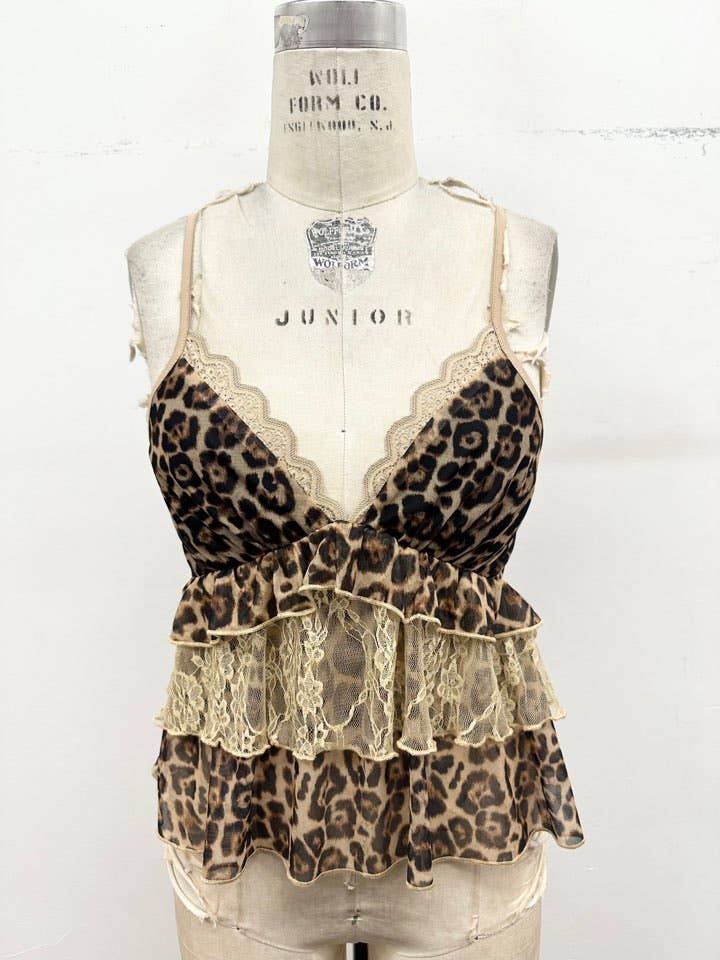 Wild Romance Lace Leopard Peplum Cami : Leopard