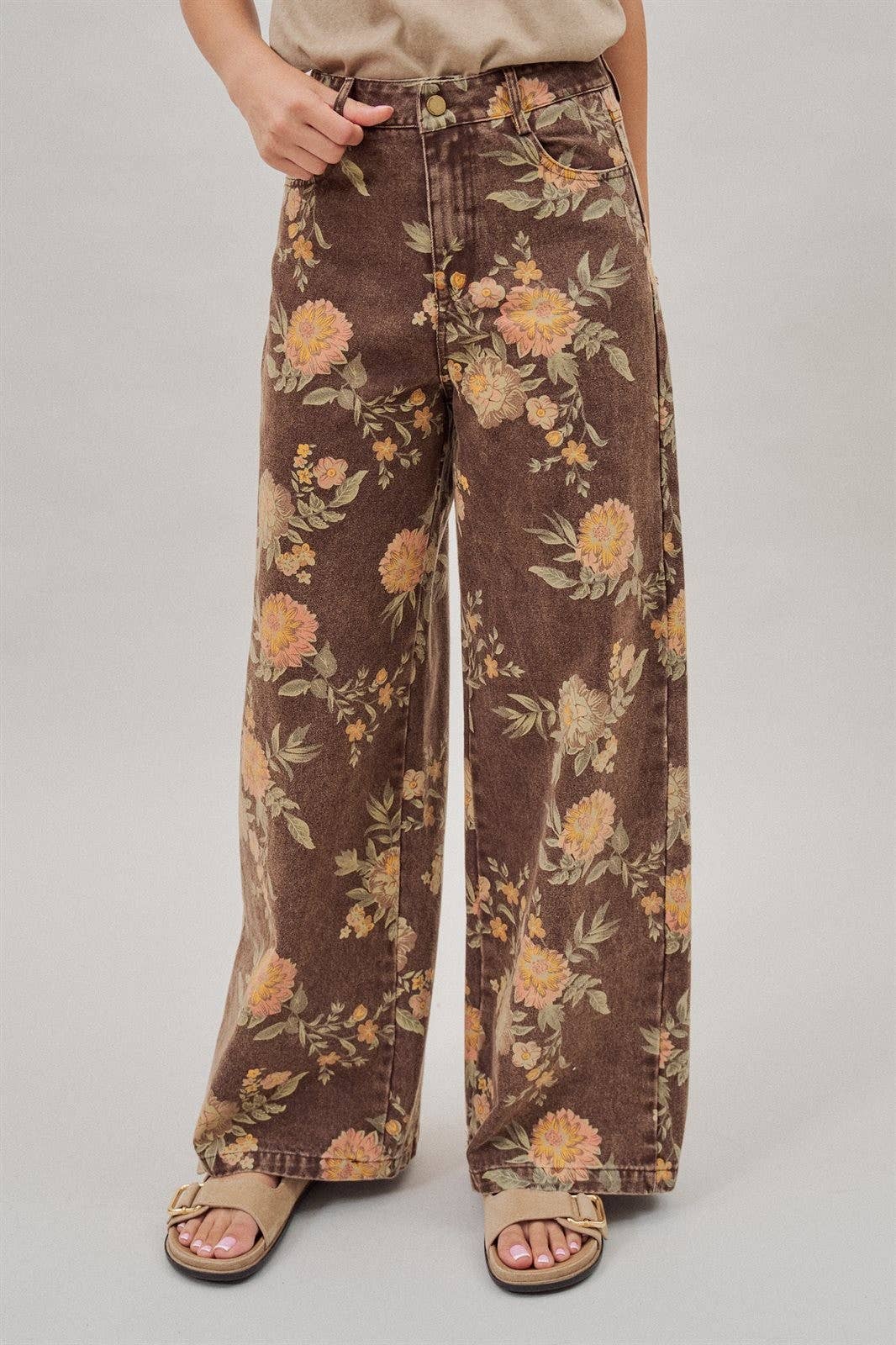 Fashion Week Brown Floral High-Rise Wide-Leg Jeans