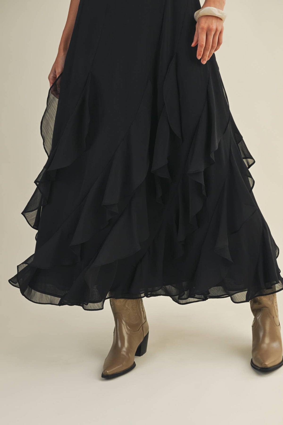Mustard Seed - Lace V-Neck Cascading Ruffle Dress