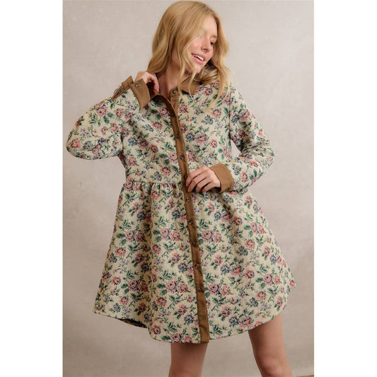 COTTON BLEND JACQUARED SHIRT MINI DRESS