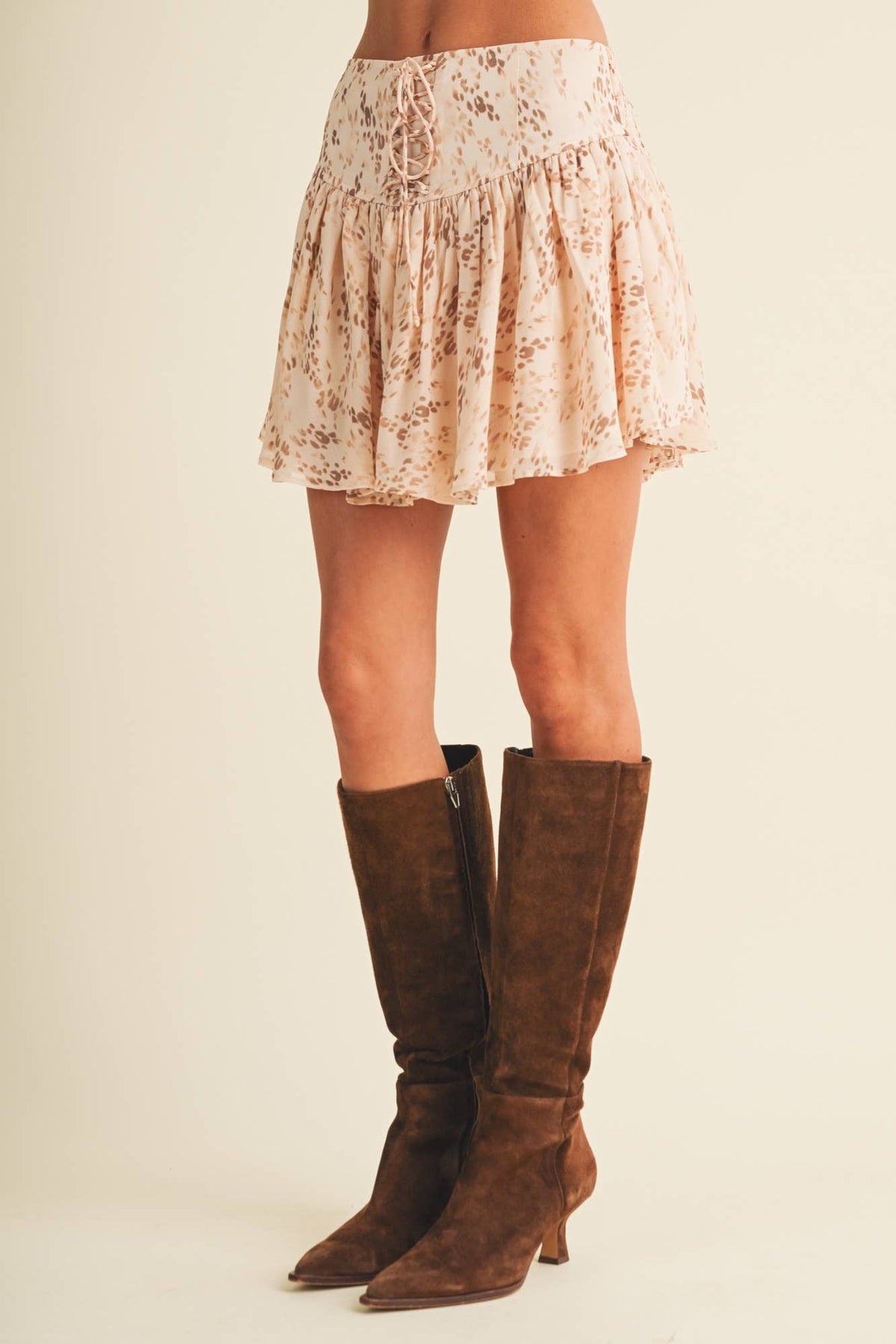 Mustard Seed - Corset-Waist Gathered Animal Print Skirt