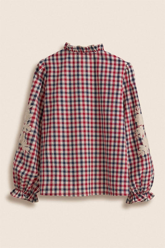 Fashion Week - Floral Embroidered Gingham Blouse in Romantic Prairie Style