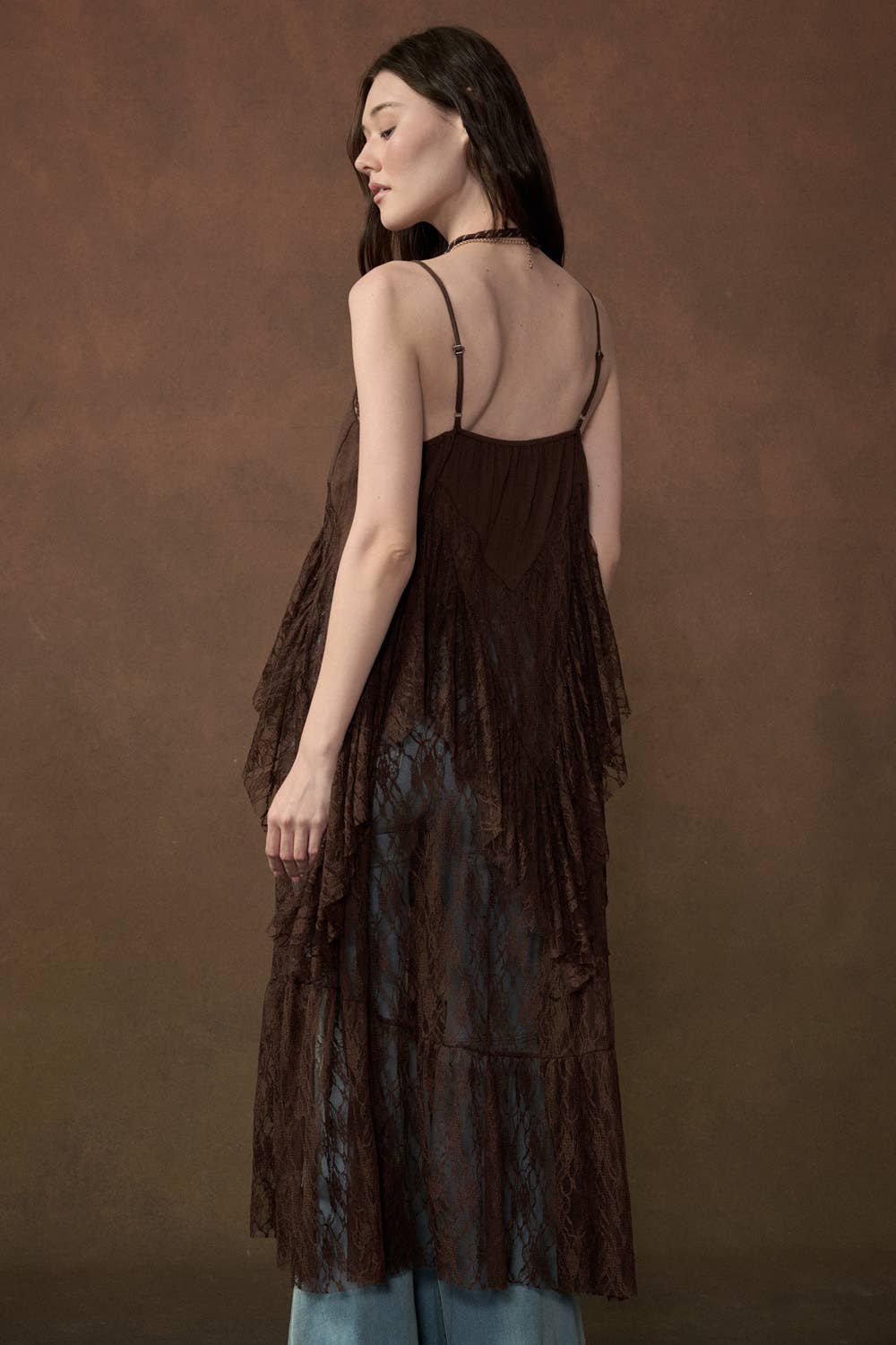 Ruffled Lace Flyaway Maxi Cami Top