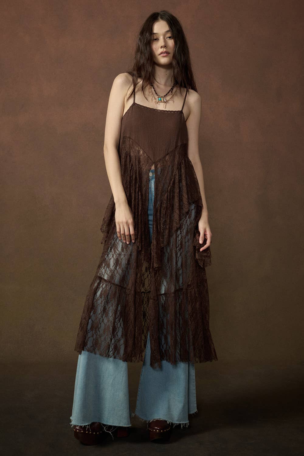 Ruffled Lace Flyaway Maxi Cami Top