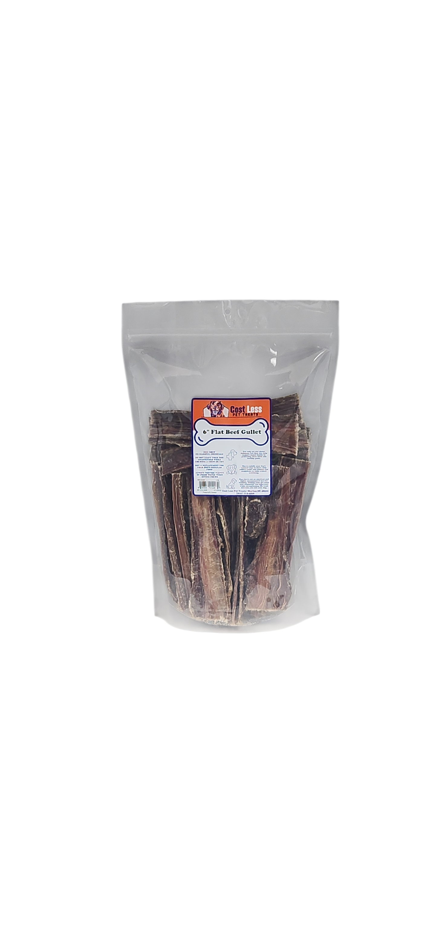 Cost Less Pet Treats - Flat Beef Gullet (6" & 12" Bulk, 16 oz. Bag / 1 lb. bag)
