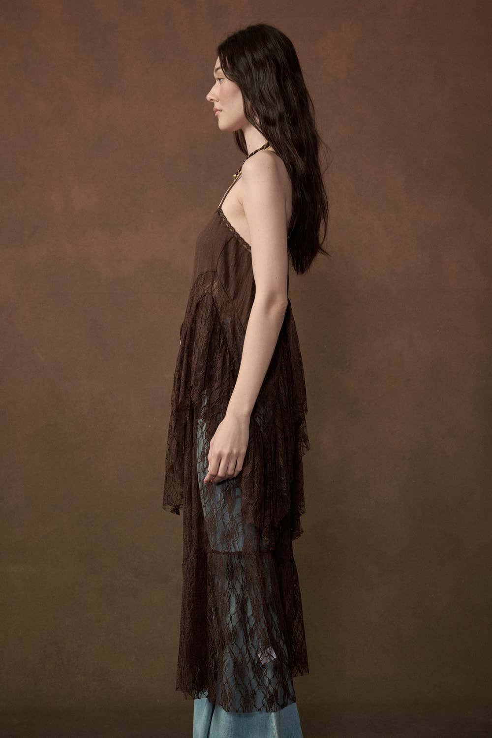 Ruffled Lace Flyaway Maxi Cami Top