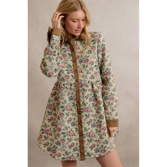 COTTON BLEND JACQUARED SHIRT MINI DRESS