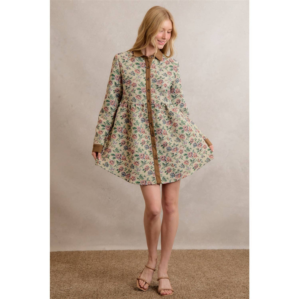 COTTON BLEND JACQUARED SHIRT MINI DRESS